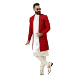 Stunning Red Chikankari Open Sherwani paired with Off-White Kurta Pajama for Men - Father Son Combo | Jaipurio